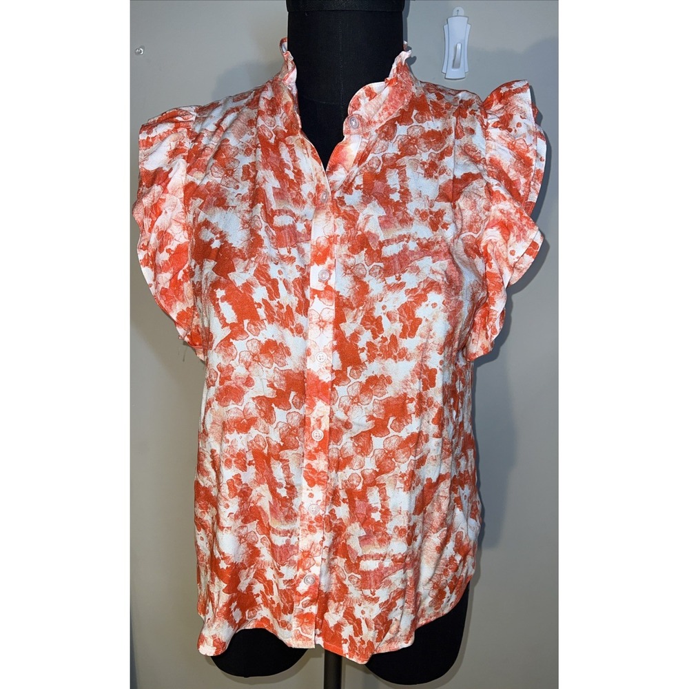 NWT KUT Froth The Kloth Sleeveless Coralโ White Ruffles Feminine summer Medium
